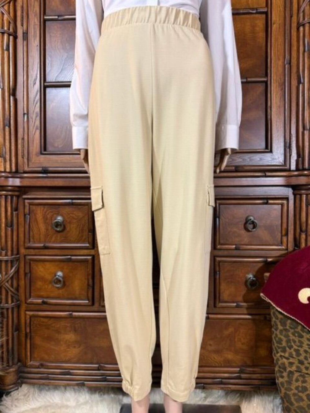 Marla Wynne Tan Cargo Stretch Knit Jogger